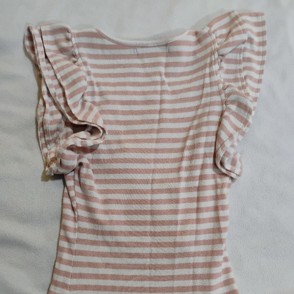 Zesica Women's Ruffled Sleeve Striped Top - Pink and White - Picture 5 of 7